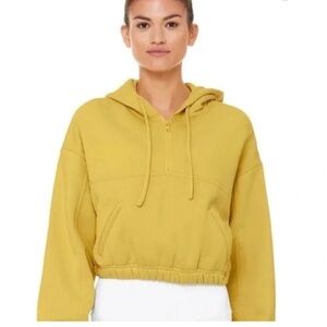 ALO Stadium Half Zip Hoodie in Mustard Yellow